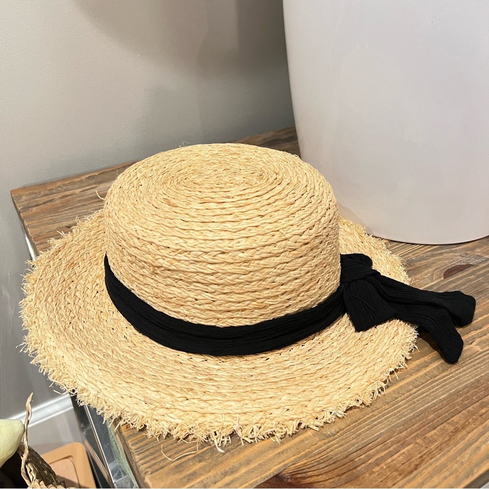 Zara Frayed Raffia Boater hat kid 6-9Y
